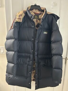 Black puffer coat: LL Bean x Todd Snyder 3/4 lenght size XL.